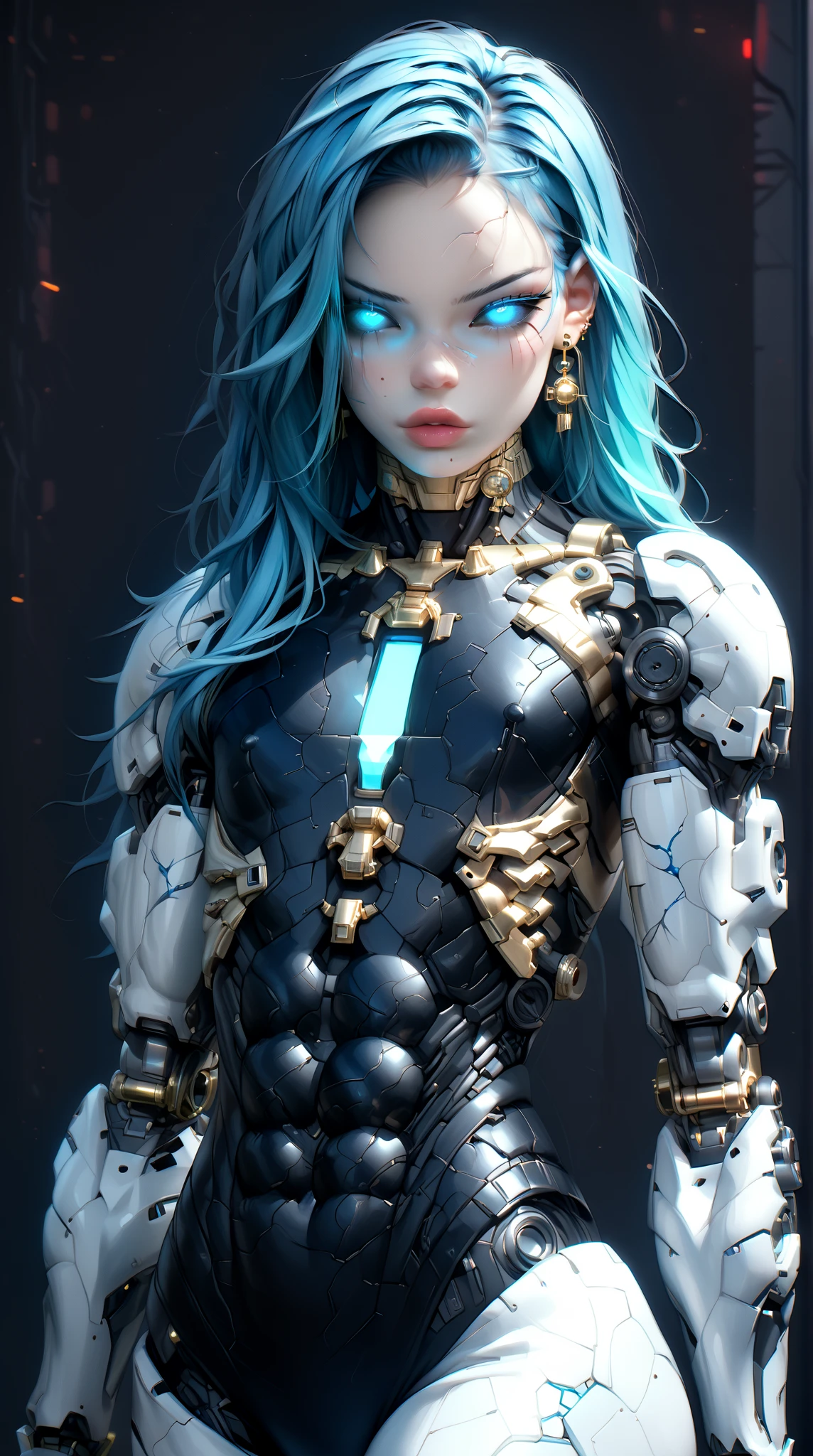 (nsfw:1), (Uncensored:1), score_9, score_8_up, score_7_up, (three quarters shot), (1 girl), (asian), beautiful teenage (skinny) muscular necron cyborg girl, (full cybernetic necron bodysuit:1.5), (black sclera:1.5), (blue glowing eyes:1.5), (blue glowing veins:1.5), (flat chest:1.25), (blue glowing hair:1.25), (beautiful face:1.25), (bodybuilder muscular physique:1.25), (skinny long legs:0.75), (intricate gold filigree:1.25), bimbo lips, blue fire, (cyborg arms:1.25), (cyborg legs:1.25), (cyborg torso:1.25), neon lights, gothic neon style, cyber punk style, super realistic image, beautiful digital paint , hyper Realistic illustrations, NecronMorph, CyberRealistic_Negative_PONY-neg,CyberRealistic_Negative_PONY