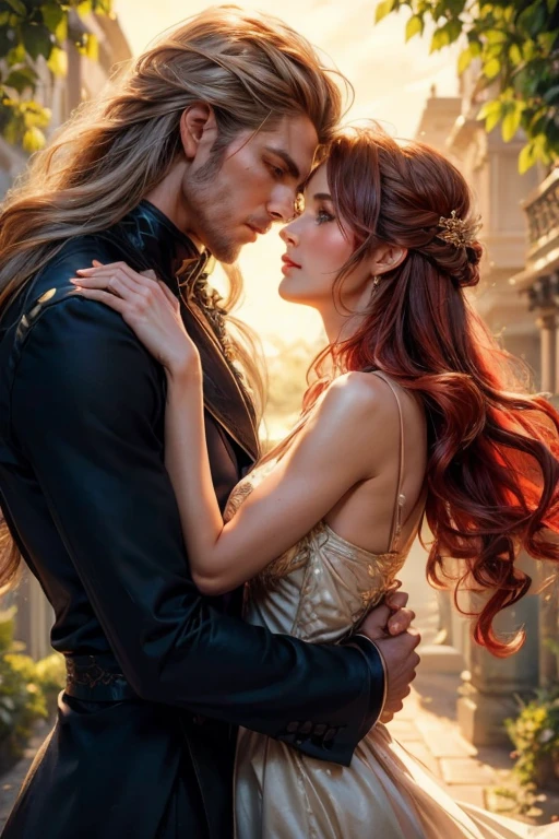 Male vixen and woman hugging