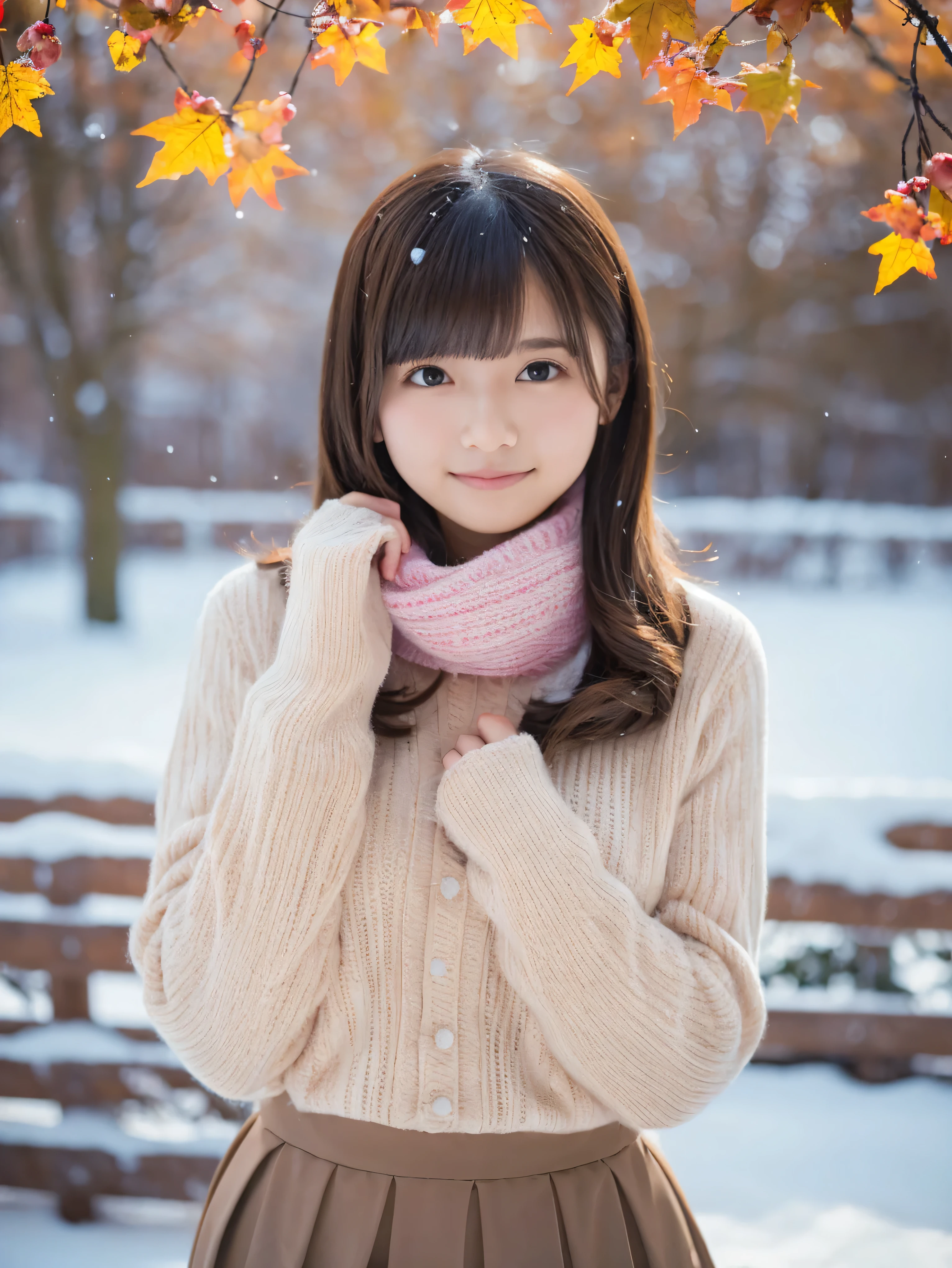 Holding a Shiba Inu、Hair blowing in the wind、Medium Short Hair、Fluffy scarf、Expressing the whiteness of one's breath、Photo from the waist up、Night city illumination shot、Cowgirl Shot、Fur coat、豪華なグレーのミンクのFur coat、Wear fine leather boots、Luxury Bags、Inner turtleneck、Silver necklace and small silver earrings Millionaire style:1.4))、Full body photo、smile、 Caustics、Highly detailed photos、Very beautiful woman 、Ample breasts、No makeup、(8K、RAW Photos、Highest quality、masterpiece:1.2)、(Realistic、Realistic)、1 Girl、((Medium Short Hair、Midwinter、Cold region Snow falling、The wind is blowing、Fluttering Hair、Blur the background、Colorful illuminations、Looking into the camera:1.4))、