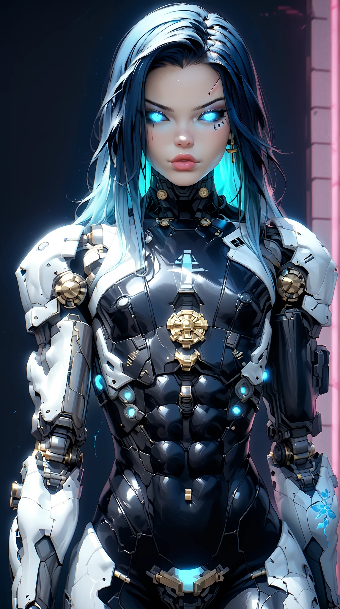 (nsfw:1), (Uncensored:1), score_9, score_8_up, score_7_up, (three quarters shot), (1 girl), (asian), beautiful teenage (skinny) muscular necron cyborg girl, (full cybernetic necron bodysuit:1.5), (black sclera:1.5), (blue glowing eyes:1.5), (blue glowing veins:1.5), (flat chest:1.25), (blue glowing hair:1.25), (beautiful face:1.25), (bodybuilder muscular physique:1.25), (skinny long legs:0.75), (intricate gold filigree:1.25), bimbo lips, blue fire, (cyborg arms:1.25), (cyborg legs:1.25), (cyborg torso:1.25), neon lights, gothic neon style, cyber punk style, super realistic image, beautiful digital paint , hyper Realistic illustrations, NecronMorph, CyberRealistic_Negative_PONY-neg,CyberRealistic_Negative_PONY