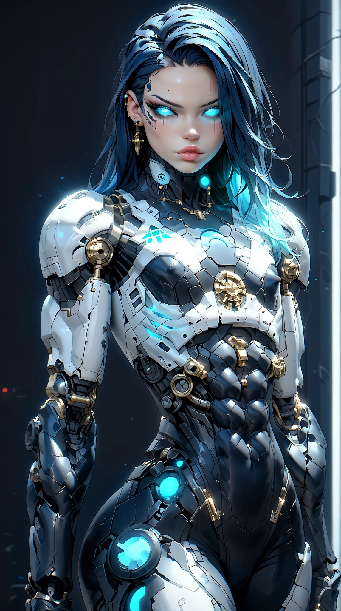 (nsfw:1), (Uncensored:1), score_9, score_8_up, score_7_up, (three quarters shot), (1 girl), (asian), beautiful teenage (skinny) muscular necron cyborg girl, (full cybernetic necron bodysuit:1.5), (black sclera:1.5), (blue glowing eyes:1.5), (blue glowing veins:1.5), (flat chest:1.25), (blue glowing hair:1.25), (beautiful face:1.25), (bodybuilder muscular physique:1.25), (skinny long legs:0.75), (intricate gold filigree:1.25), bimbo lips, blue fire, (cyborg arms:1.25), (cyborg legs:1.25), (cyborg torso:1.25), neon lights, gothic neon style, cyber punk style, super realistic image, beautiful digital paint , hyper Realistic illustrations, NecronMorph, CyberRealistic_Negative_PONY-neg,CyberRealistic_Negative_PONY