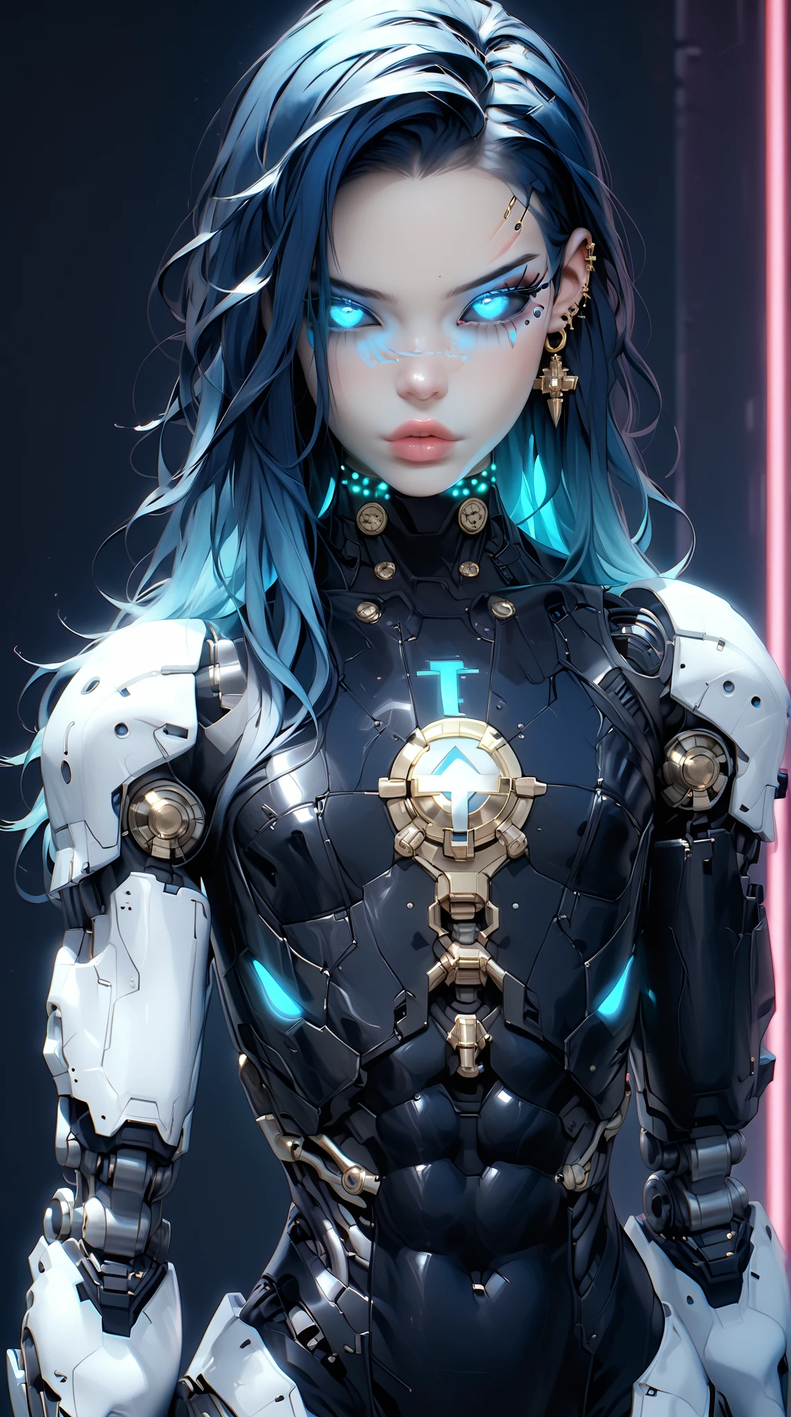 (nsfw:1), (Uncensored:1), score_9, score_8_up, score_7_up, (three quarters shot), (1 girl), (asian), beautiful teenage (skinny) muscular necron cyborg girl, (full cybernetic necron bodysuit:1.5), (black sclera:1.5), (blue glowing eyes:1.5), (blue glowing veins:1.5), (flat chest:1.25), (blue glowing hair:1.25), (beautiful face:1.25), (bodybuilder muscular physique:1.25), (skinny long legs:0.75), (intricate gold filigree:1.25), bimbo lips, blue fire, (cyborg arms:1.25), (cyborg legs:1.25), (cyborg torso:1.25), neon lights, gothic neon style, cyber punk style, super realistic image, beautiful digital paint , hyper Realistic illustrations, NecronMorph, CyberRealistic_Negative_PONY-neg,CyberRealistic_Negative_PONY