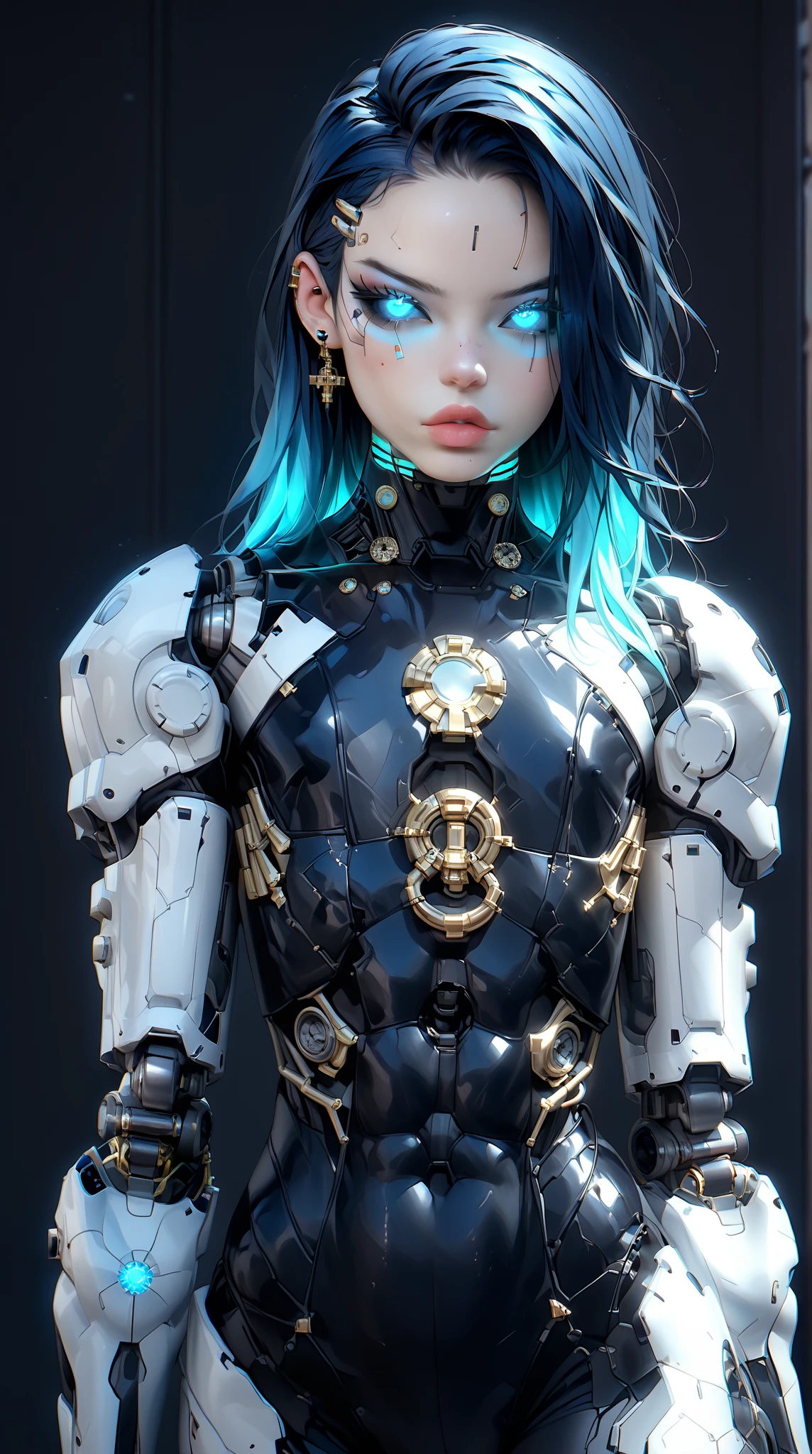 (nsfw:1), (Uncensored:1), score_9, score_8_up, score_7_up, (three quarters shot), (1 girl), (asian), beautiful teenage (skinny) muscular necron cyborg girl, (full cybernetic necron bodysuit:1.5), (black sclera:1.5), (blue glowing eyes:1.5), (blue glowing veins:1.5), (flat chest:1.25), (blue glowing hair:1.25), (beautiful face:1.25), (bodybuilder muscular physique:1.25), (skinny long legs:0.75), (intricate gold filigree:1.25), bimbo lips, blue fire, (cyborg arms:1.25), (cyborg legs:1.25), (cyborg torso:1.25), neon lights, gothic neon style, cyber punk style, super realistic image, beautiful digital paint , hyper Realistic illustrations, NecronMorph, CyberRealistic_Negative_PONY-neg,CyberRealistic_Negative_PONY