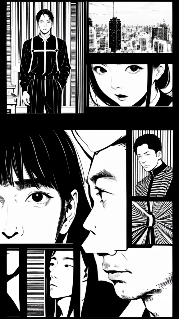 black with black and white comic 、Four-panel comic strip 、(  Masterpiece ,    top quality:1.2),      chrome comics       、Japanese Manga   、   Chinese style comic     、Draw in 2 frames