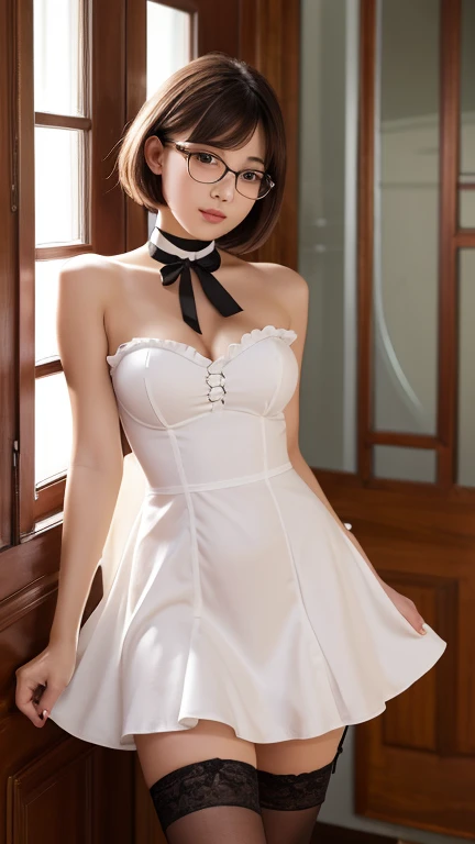 Beautiful white and shining skin、Chestnut hair that changes depending on the light、Long bangs between the eyes that obstruct the view、Cheek gloss highlights、Sexy and very beautiful nice gorgeous face、the most beautiful face in the world、short bob、Smooth straight hair、medium breasts、beautiful breasts、cleavage、Big and bright eyes、beautiful bangs、Beautiful and beautiful woman、small face beauty、golden ratio、natural smile、high heels、cute bunny ears hair accessories 、white choker and black bow tie、White cuffs、Bunny girl、