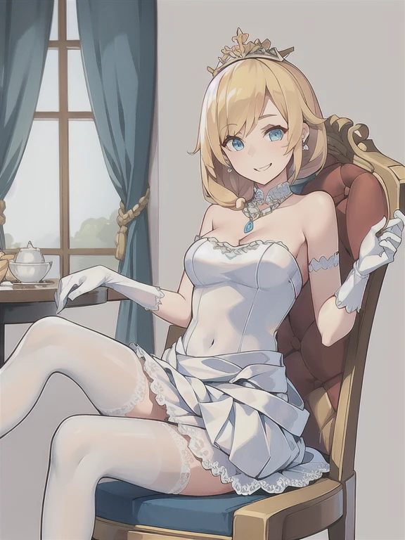 Camel Toe:1.4、(Sweat)、(vapor)、(((Long gloves:1.3)))、、Knee-high socks、Open your thighs wide to the left and right、crouch on the ground、Show the audience your crotch, (、, Spread your legs:1.3, ))、1、Absurd、、golden headband、Flat lighting、elevation、sexy pose、Highest quality、Complex、Surreal、perspective, Very detailed, Detailed Background, shape、1 Girl、alone、Big Breasts、A light smile, Embarrassing, blush, (()), Long gloves、- Elbow hand pockets、、sexy、Sensual, Huge breasts, Maid clothes:1.3, Bridal Legwear, (Asymmetrical legwear:1.1), Lace trim, (Showgirl skirt, Cross lace skirt, Tight Skirt, See-through skirt:0.5), , Single Bridal Gauntlet, (Bridal Garter:1.1), A beautiful woman with supple curves, Bare shoulders, ,Knee-high socks、Long gloves,Knee-high socks、Long gloves、attractive、invite、sexy、dynamic、Squat。Spread your legs。Sitting