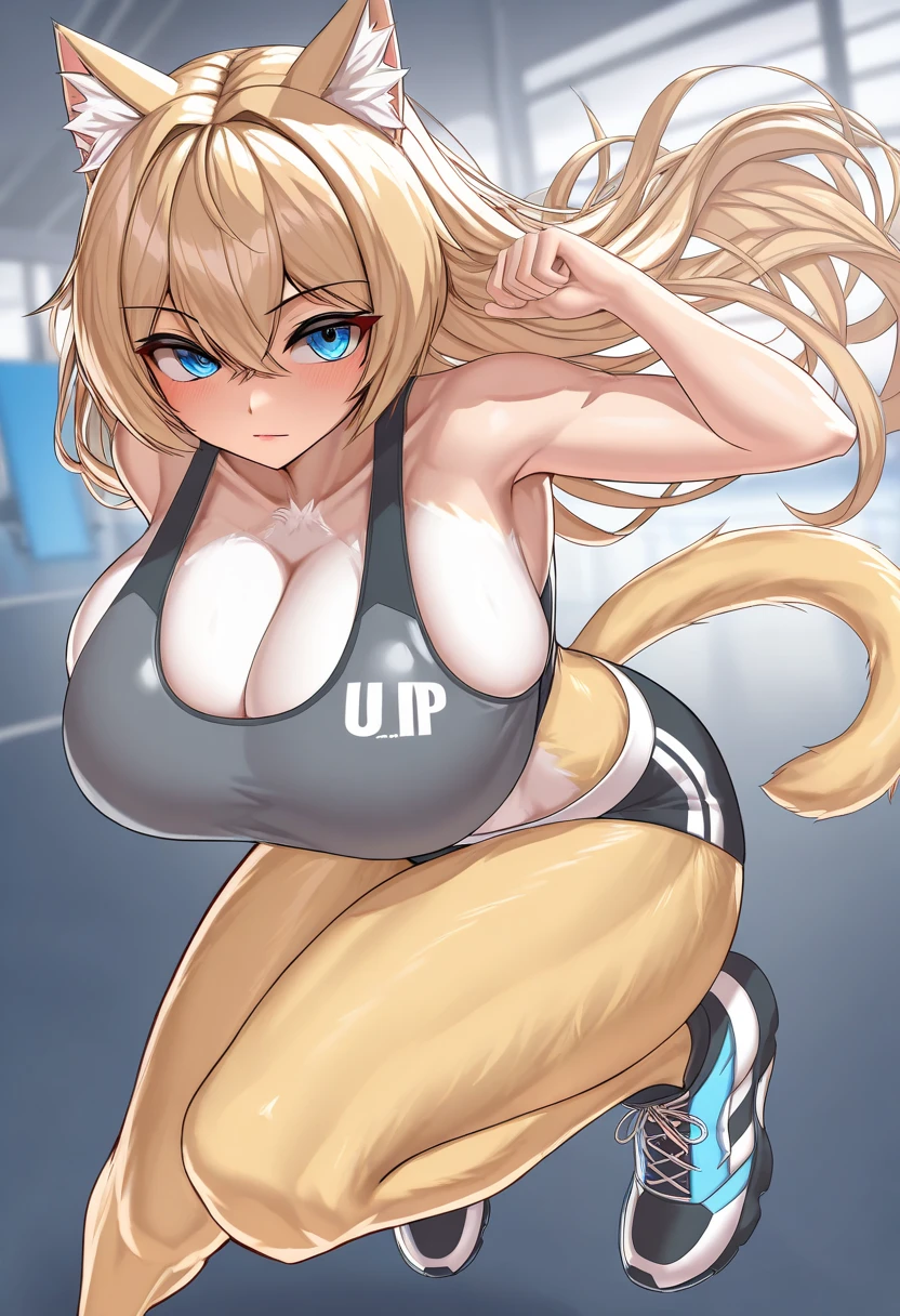 Anime style cat Furry women,full body, (massive sports bra breasts)  hors 