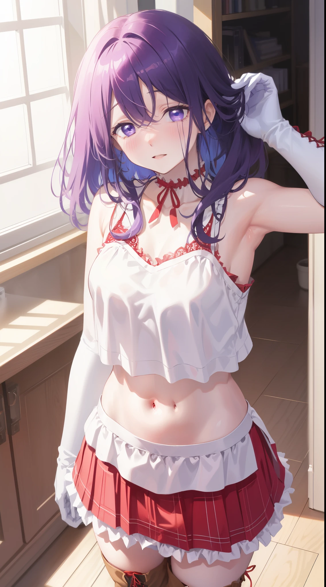 
,淡いPurple Eyes、Light purple hair、 semi-long hair 、 random poses 、indoor、 shy expression 、Glamorous expression、ピンクのパンティが見える、 Acme Face、Random pose、short hair、Blue Hair、、hair over one eye、、nsfw、Highest quality、1 girl、Alone、、Sexy pose, (Pink and white theme: 1.3), ((White crop top and white camisole fusion) with ruffles: 1.4), ((Sleeveless, bare shoulders): 1.3), (Navel, collarbone: 1.3), ( (Pink) opera gloves, pink long gloves): 1.3), (red tartan check (frill skirt, multilayer skirt: 1.4) With frills: 1.3), (Pink and white (striped overknee socks): 1.3), (Red lace-up boots: 1.2),、駅のホーム、下からのアングル、