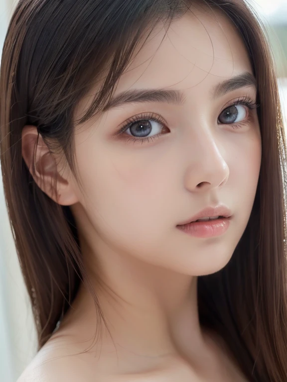 (((32k,high details,high detail、masterpiece,attention to detail,alone))),Raw photo & realistic atmosphere,beautiful dark blue eyes,detailed mouth,glossy lips,thin eyebrows,fine eyes、Soft white skin that shines in every detail、Her deep black eyes are very beautiful,lip details、very beautiful face,very well-shaped face、lifelike face,shining beautiful lips,beautiful eyebrows,infinite reality, Realistic young gravure idol,she'she'she'she'she'she's a very cute woman , young gravure idol, young gravure idol, Very beautiful and cute 21 year old beautiful girl,incredibly beautiful and classy,21 year old beautiful girl,natural soft light,(shiny hair,,Beautiful and kind eyes:1.5),gentle smile,good shape big breasts,medium long hair,beautiful posture,no makeup,think ahead,比基尼,Ocean,whole body,whole body photos,