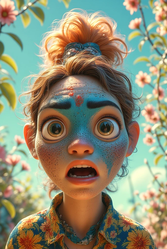 14 year old Japanese boy, purple hair in ponytail, blue collar, gray tank top, terrified, tied up in vines in the air, trying to move to free himself, suffocating, 3d Pixar, (best quality, 4k, 8k, HD resolution, Masterpiece: 1.2), highly detailed, (realistic, photorealistic, photorealistic: 1.37), jungle, tying and tying up in vines, vivid colors, studio lighting