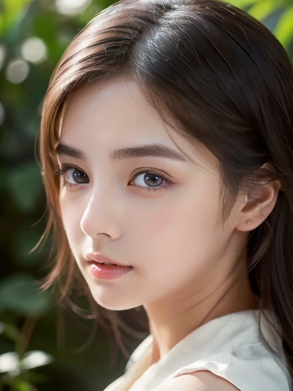 (((32k,high details,high detail、masterpiece,attention to detail,alone))),Raw photo & realistic atmosphere,beautiful dark blue eyes,detailed mouth,glossy lips,thin eyebrows,fine eyes、Soft white skin that shines in every detail、Her deep black eyes are very beautiful,lip details、very beautiful face,very well-shaped face、lifelike face,shining beautiful lips,beautiful eyebrows,infinite reality, Realistic young gravure idol,she'she'she'she'she'she's a very cute woman , young gravure idol, young gravure idol, Very beautiful and cute 21 year old beautiful girl,incredibly beautiful and classy,21 year old beautiful girl,natural soft light,(shiny hair,,Beautiful and kind eyes:1.5),gentle smile,well-shaped chest,medium long hair,tie hair,beautiful posture,no makeup,think ahead,