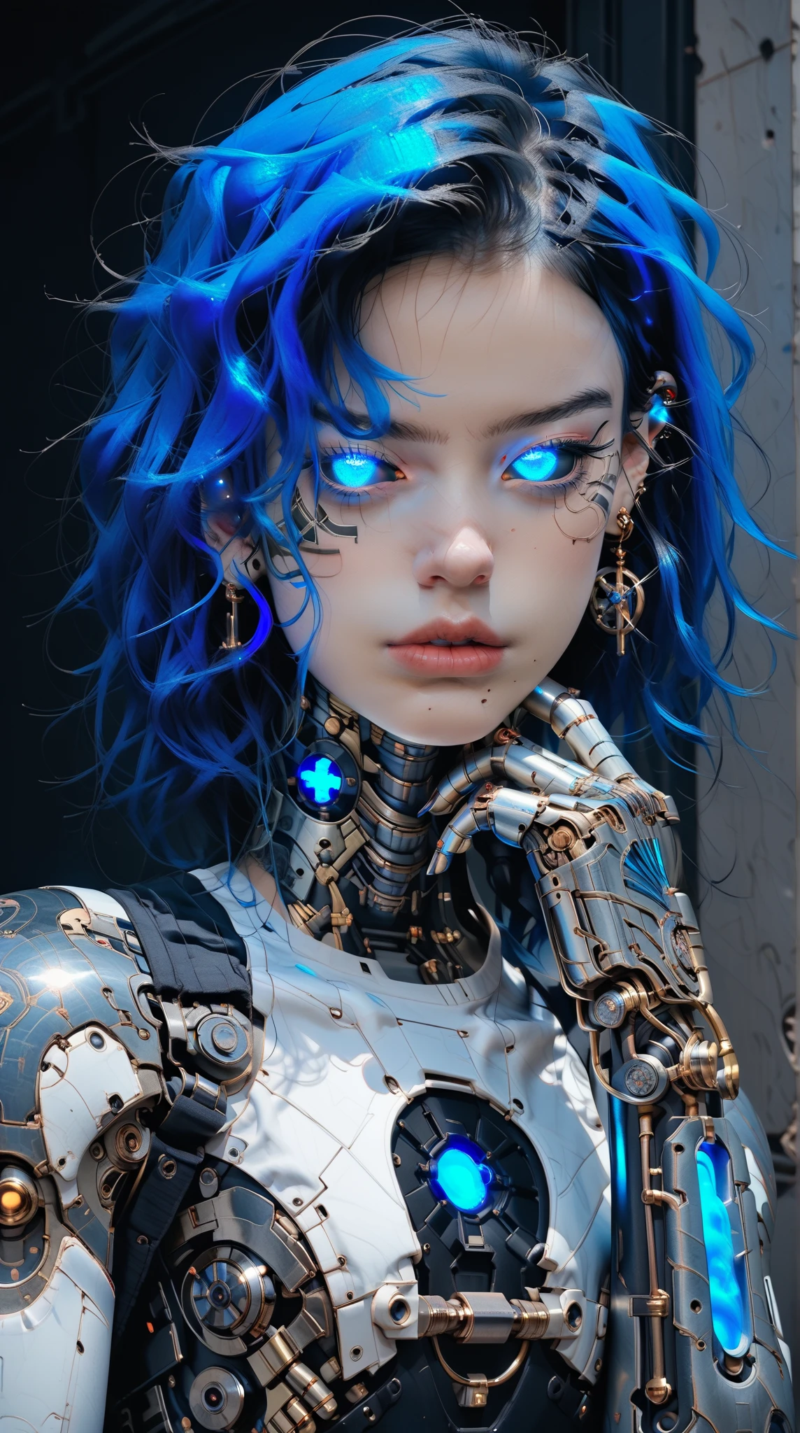 (nsfw:1), (Uncensored:1), score_9, score_8_up, score_7_up, (full body shot), (1 girl), (asian), beautiful teenage (skinny) muscular necron cyborg girl, (full cybernetic necron bodysuit:1.5), (black sclera:1.5), (blue glowing eyes:1.5), (blue glowing veins:1.5), (flat chest:1.25), (blue glowing hair:1.25), (beautiful face:1.25), (bodybuilder muscular physique:1.25), (skinny long legs:0.75), (intricate gold filigree:1.25), bimbo lips, blue fire, (cyborg arms:1.25), (cyborg legs:1.25), (cyborg torso:1.25), neon lights, gothic neon style, cyber punk style, super realistic image, beautiful digital paint , hyper Realistic illustrations, technoarcanumxr, NecronMorph, CyberRealistic_Negative_PONY-neg,CyberRealistic_Negative_PONY