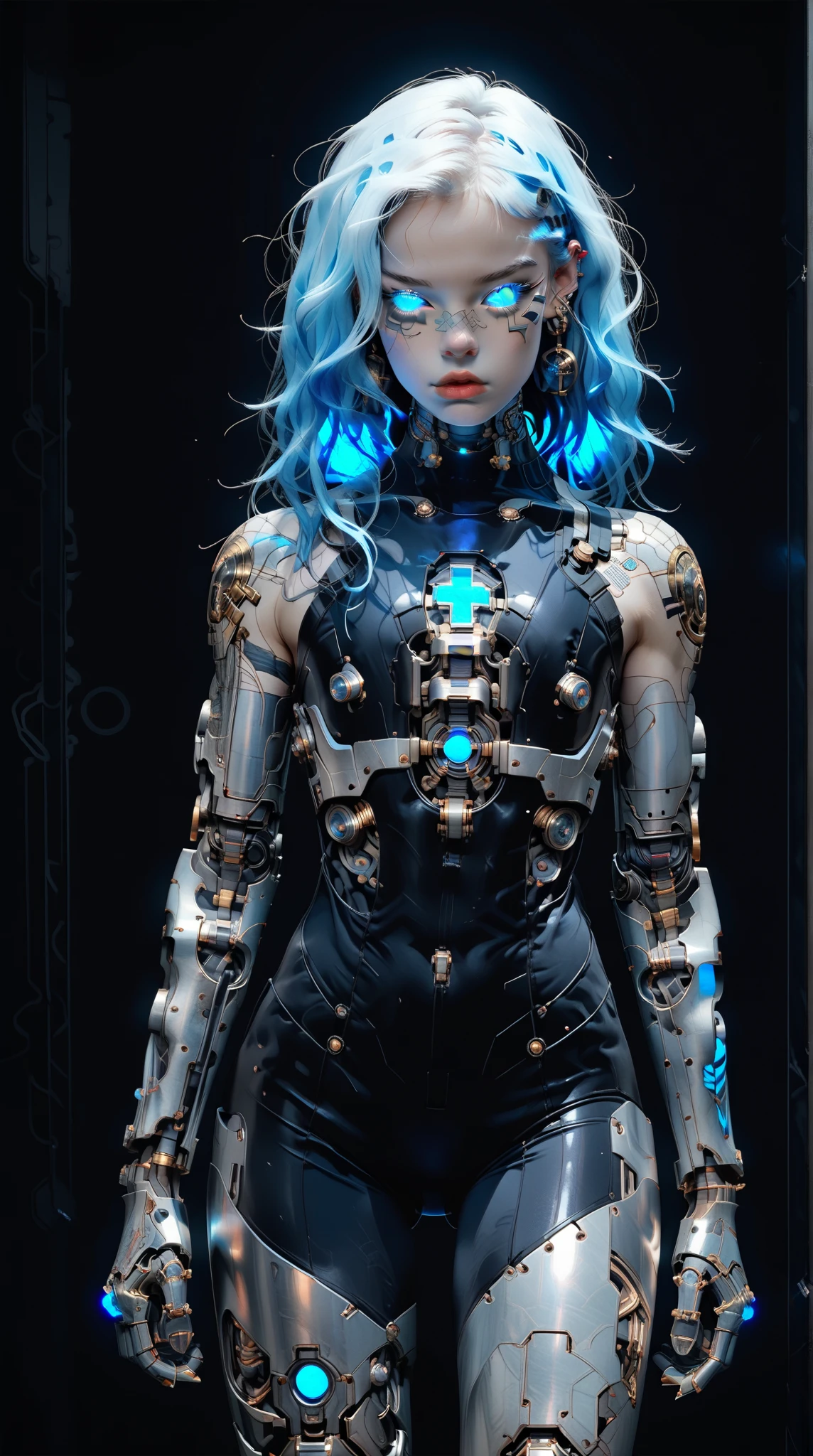 (nsfw:1), (Uncensored:1), score_9, score_8_up, score_7_up, (full body shot), (1 girl), (asian), beautiful teenage (skinny) muscular necron cyborg girl, (full cybernetic necron bodysuit:1.5), (black sclera:1.5), (blue glowing eyes:1.5), (blue glowing veins:1.5), (flat chest:1.25), (blue glowing hair:1.25), (beautiful face:1.25), (bodybuilder muscular physique:1.25), (skinny long legs:0.75), (intricate gold filigree:1.25), bimbo lips, blue fire, (cyborg arms:1.25), (cyborg legs:1.25), (cyborg torso:1.25), neon lights, gothic neon style, cyber punk style, super realistic image, beautiful digital paint , hyper Realistic illustrations, technoarcanumxr, NecronMorph, CyberRealistic_Negative_PONY-neg,CyberRealistic_Negative_PONY