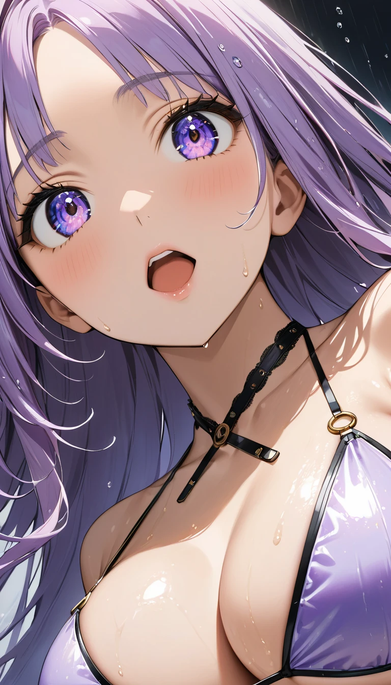 Keito。Purple Eyes。Purple Hair。Purple bra。Purple Panties。Blowjob
