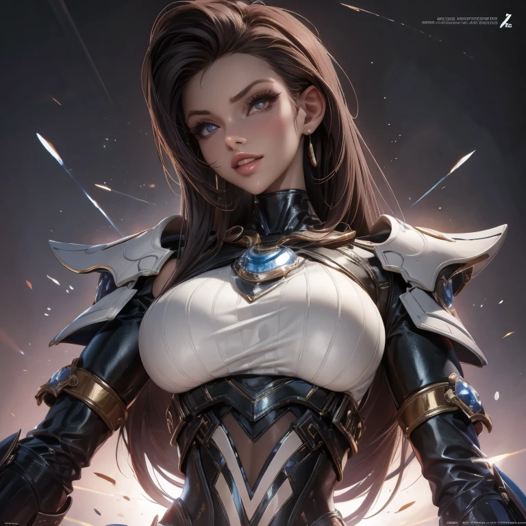 Illustration of knight female (big knockers), pixel character, magic, fantasy, clear background, abstract splash background, t-shirt design, vector art