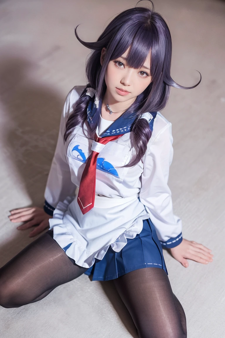 (masterpiece、best quality、Highest resolution、Clear_image、detailed details): (full body picture、15 year old girl、Japanese face、small face、thin、Navy blue super short bob、blue eyes、Blue and Black Shiny Aviator Suit、Armor that protects the chest、tight clothes、Clothes that cover the whole body、leggings、Very delicate and beautiful、hide thighs、hide your ass、Cute type、gentle smile、soft expression、earphone、knee high boots、Gloves come to elbow length、Shooting at eye level、face directly、woman on spaceship), (((camel toe))), ((Plain white tights))