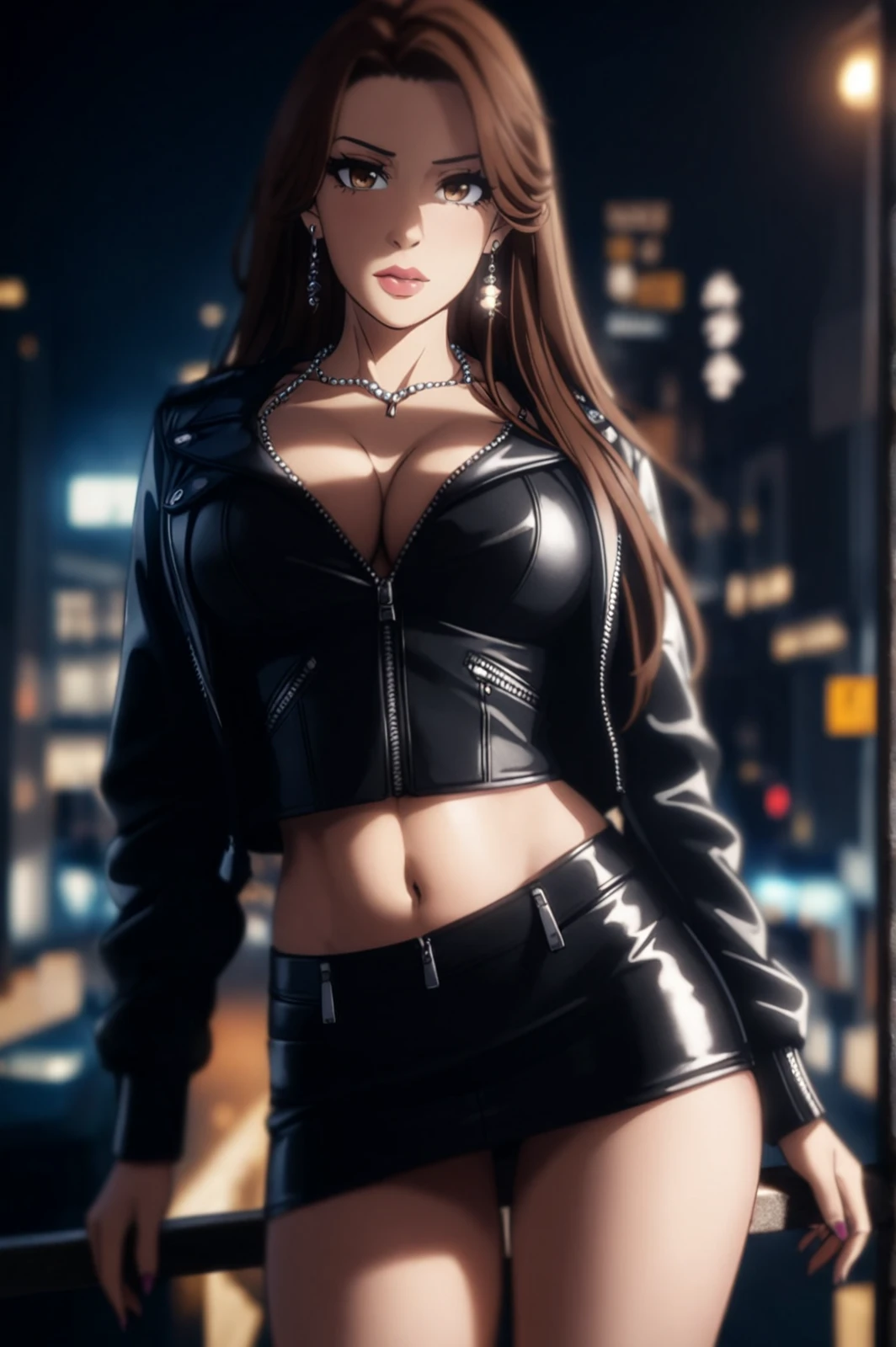 High resolution, adult woman , good lighting, despicable, , (No nudity), (((レザータイトmini skirt))), ((tight leather top)), (((leather thigh high boots))), (garter belt), abdomen only, (wet shorts), , cute face, I'm embarrassed and blush, humiliating, ((spread your legit))(T-back)night、city
