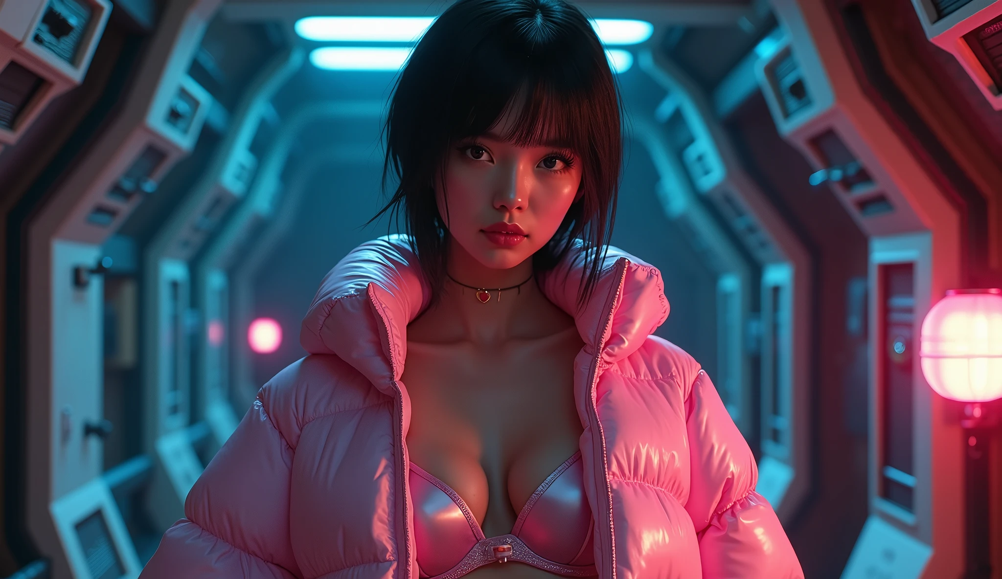 Dismantling the Self, Ultra-realistic surrealism, Dreamscape, An award-winning masterpiece with incredible detail, a beautiful girl, Surreal Vaporwave, Marginal Space, Very detailed, Very detailed futuristic, Cleveland Ohio, Cinematic, Rim Light, Octane Rendering, translation