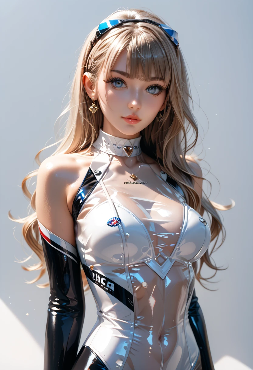 masterpiece,amazing quality,best quality,ultra-detailed,8K,illustration,CG,shiny hair,clear skin,ultra-detailed-eyes,simple background,cute girl, eyelashes race queen, see-through, body suit
