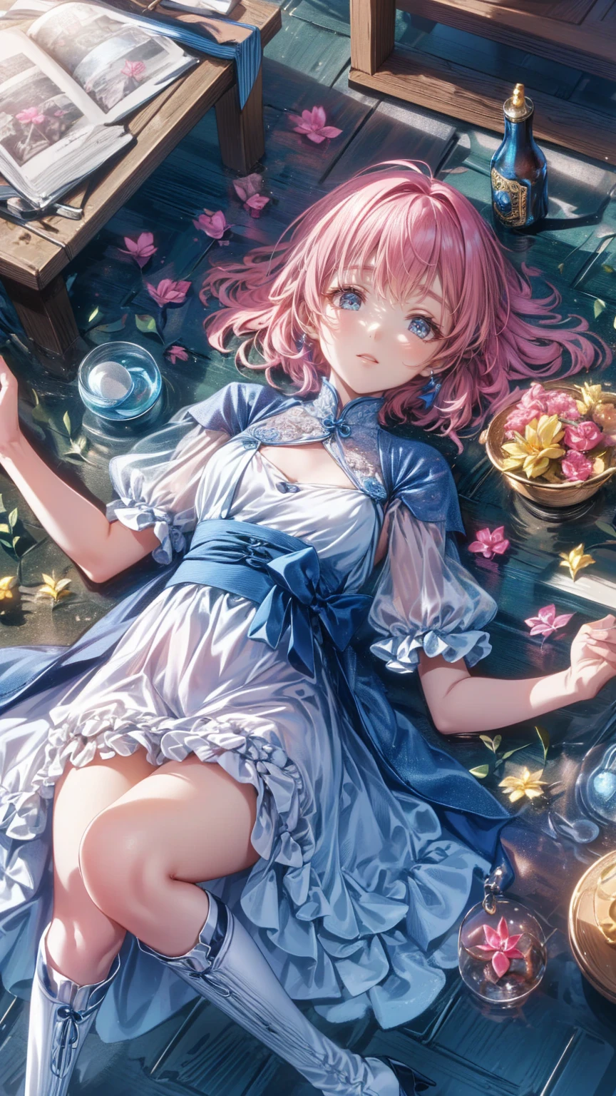 masterpiece,hyperdetailed,adult,mature,woman,short hair,angle view,sitting,voluptuous,((tight dress:1.1)),flat colors,vivid colors,(wind blows:1.421),(blue, red, pink, flower clusters:1.6532, ),(looking at viewer),Deep view,(lights:1.1),(blue, red, pink, flower clusters:1.6532, ),(wearing a black qipao dress:0.9),playful face,vibrant eyes,(iridescence holographic Clothing:1.3),<lora:add_detail:0.6>,<lora:nilou1-000008:1>,
