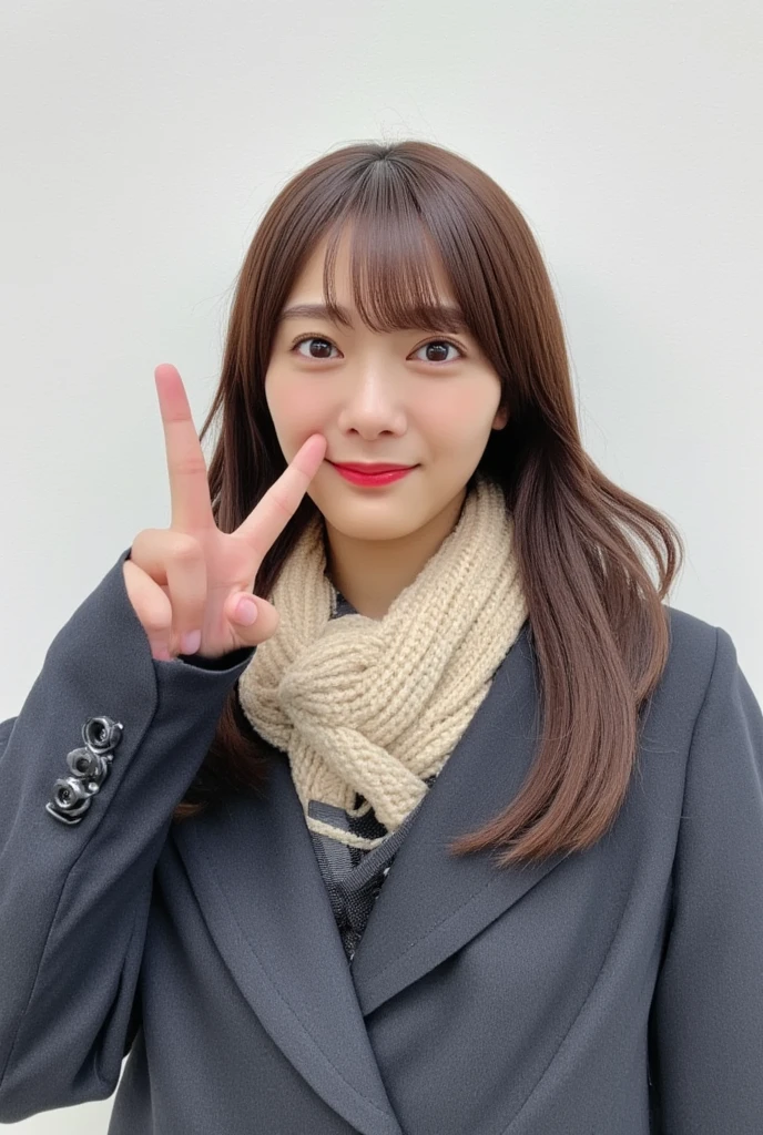 1girl, solo focus, cowboy shot, scarf, bangs, mole, masterpiece, best quality, ultra quality, high quality, realistic, photo realistic, RAW photo, hyper detailed, intricate detailed, winter, snow,