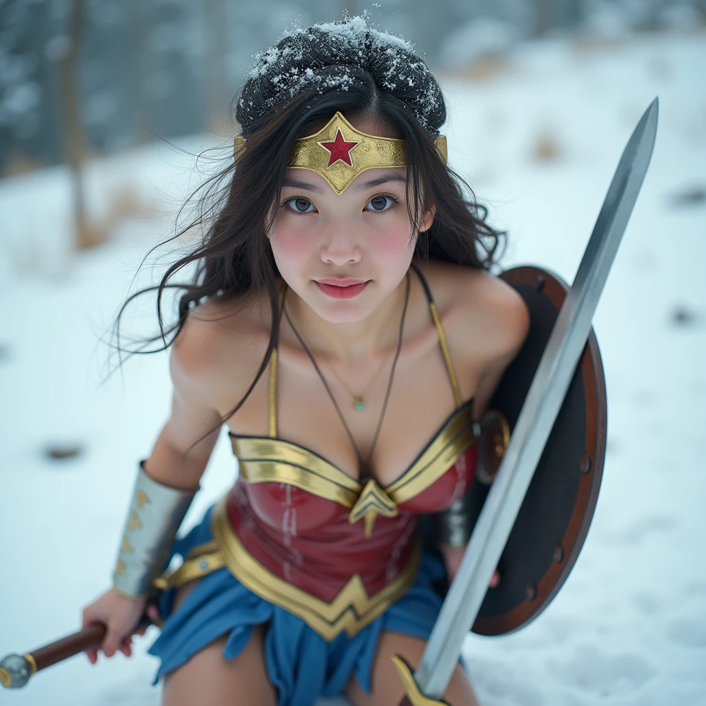 Japanese、cute wonder woman。 Brown Hair、Straight Hair、Masterpiece、Beautiful Girl、Beautiful Eyes、Swollen eyes、Best Quality、超High resolution、Cinema Lighting、so beautiful、The perfect Wonder Woman cosplay。so beautiful。 Japanese、teen-ager、cute、Beautiful white skin、(High resolution)、(Very detailed)、(Beautiful and magnificent eyes)、(Very detailed)、Muscular

{(((cute、cute:1.5))) 、One Girl、alone、High resolution、最High image quality、Anatomically correct、masterpiece、超High resolution、Texture skin、High image quality、High resolutionモデル、Very detailed、Sony FE GM、Sony FE、NIKON、Fujifilm、Japanese、(((Draw the whole body))) 、((Head to toe drawing)) 、((forest、waterfall)) ) 、 (((Endure the pain))) }、(((Tied to the cross:1.5)))、(((Burning at the stake、Engulfed in flames、Costumes burn:1.5)))、Both armpits are visible、collapse to one&#39;s knees、Tied to the cross、stone punishment