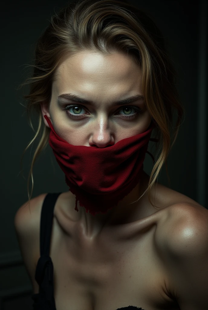 Escarlate,olhos vermelho ,cabelos ruivos,Tonificado, situation, SkarNin,((red mouth mask)),diafragma ,Luvas sem dedos,echarpe ,Botas ,(((One-piece red sleeve))), Luvas, Dark dungeon, sangue nas paredes, Cantos escuros, (incrivelmente detalhado, obra prima, belos olhos detalhados, melhor qualidade)