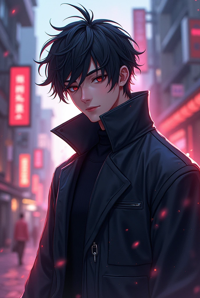 High resolution, high quality illustrations. A cool boy with two-block hair is looking down, getting wet from the heavy rain. A cool expression with a cigarette in his mouth. The background is a dark night with heavy rain, blurred by the pale neon light of street lamps.