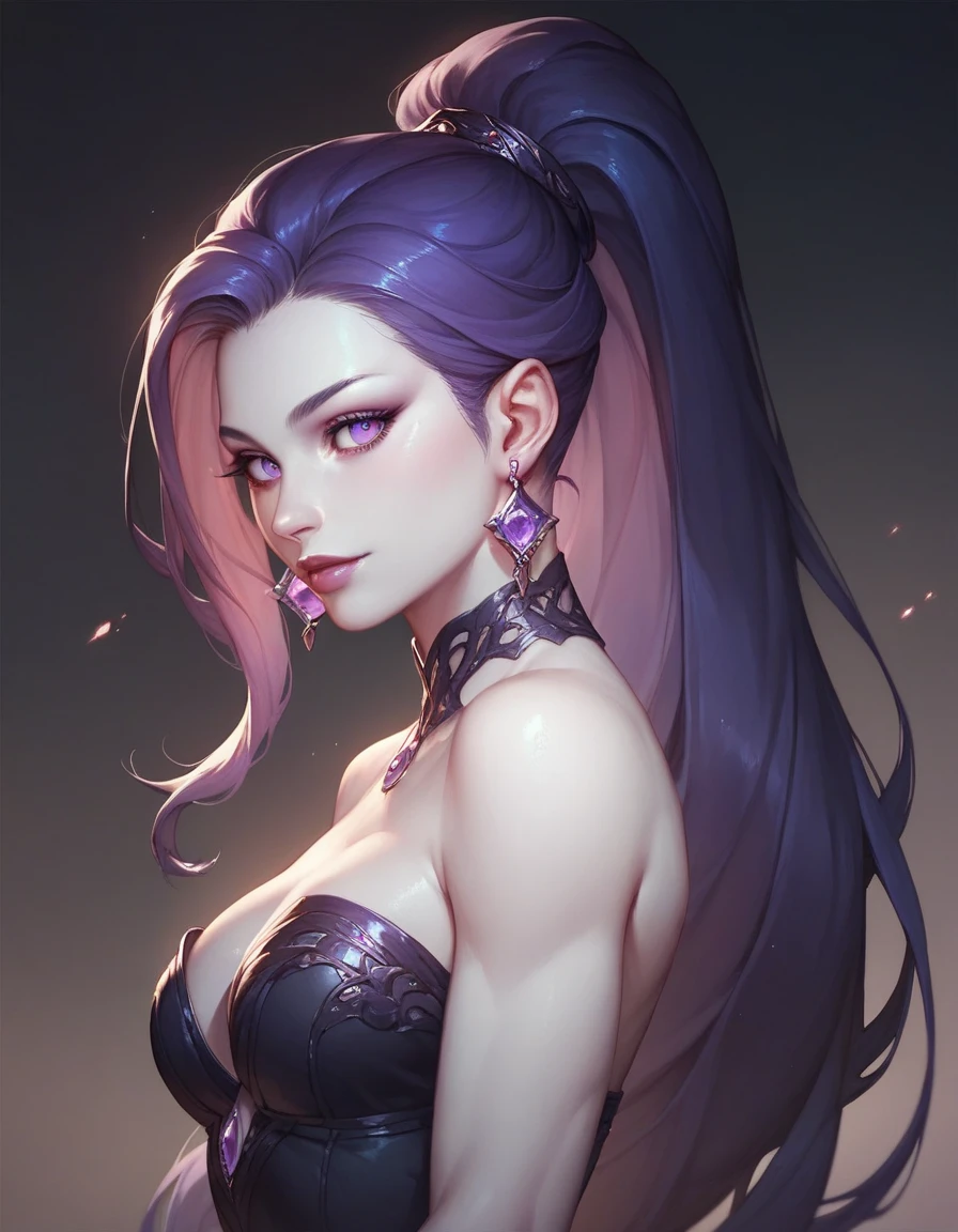 one-girl,Purple colored hair,Sexy tattoos,Wear sexy lingerie on the bed