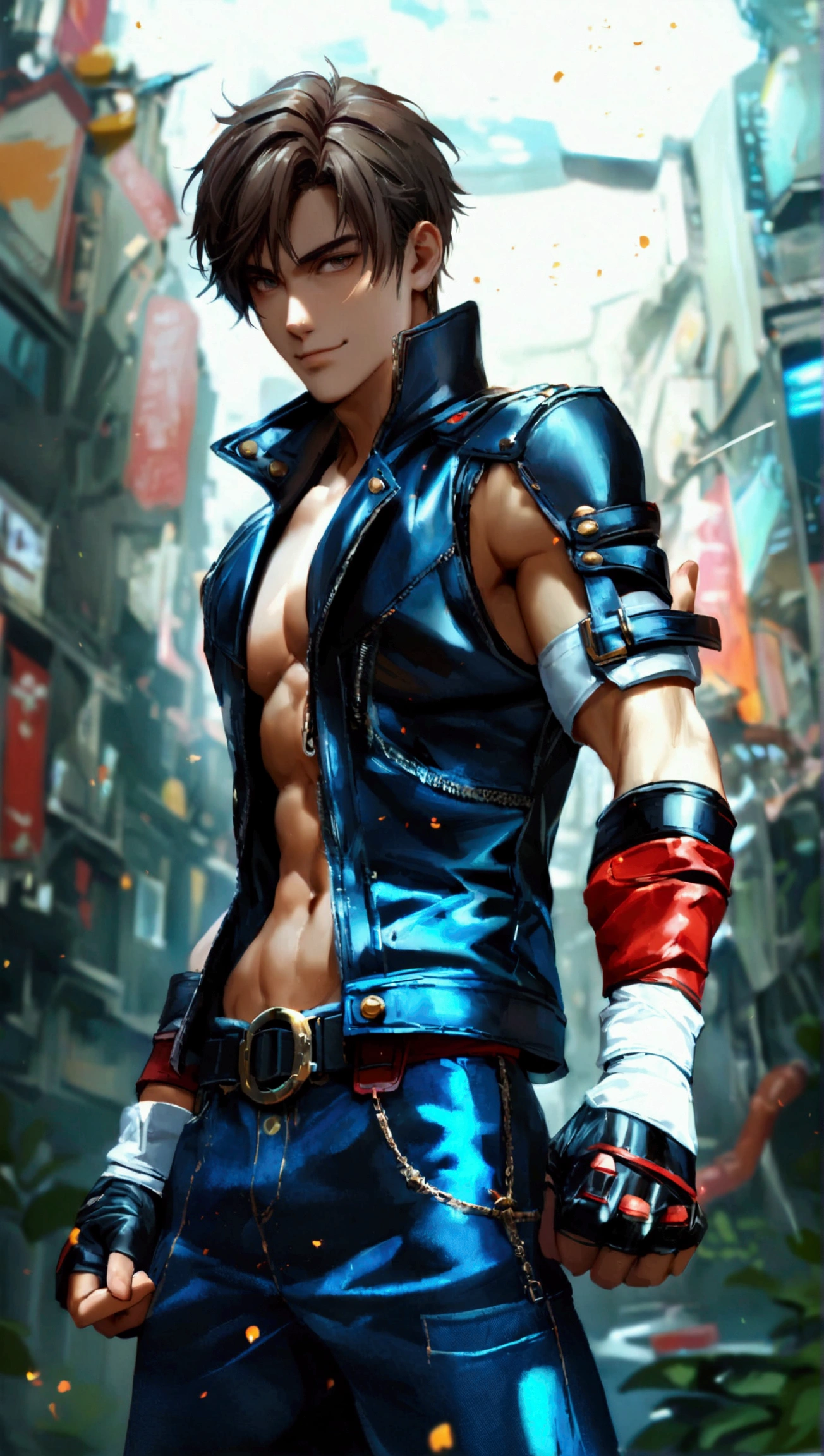 ((work of art, best qualityer)), 1 young boy, (mature man:1.4), 130 mmf1.4 lenses, 1 young boy, standing alone, pointy ears, heart-shaped pupils, From above, demon boy, big pectorals, saturados, colorfully, multicolored hair, silver hair, hair blue, multi colored eyes (((1boy))), ((toned)), male focus, Masterpiece artwork, high qualiy, (Masterpiece artwork:1.2), (best qualityer:1.2), shining skin, realisitic, ornate, intricate, ((blackquality hair)), (short hair), blue colored eyes,bangss, hair between the eyes, chic, looking_at_viewer, holding_fan, red_eyeliner, FH, crazy eyes, gazing at viewer, constricted pupils, dynamic pose, (shadows cast over the face:1.3), dark bedroom, shadow room