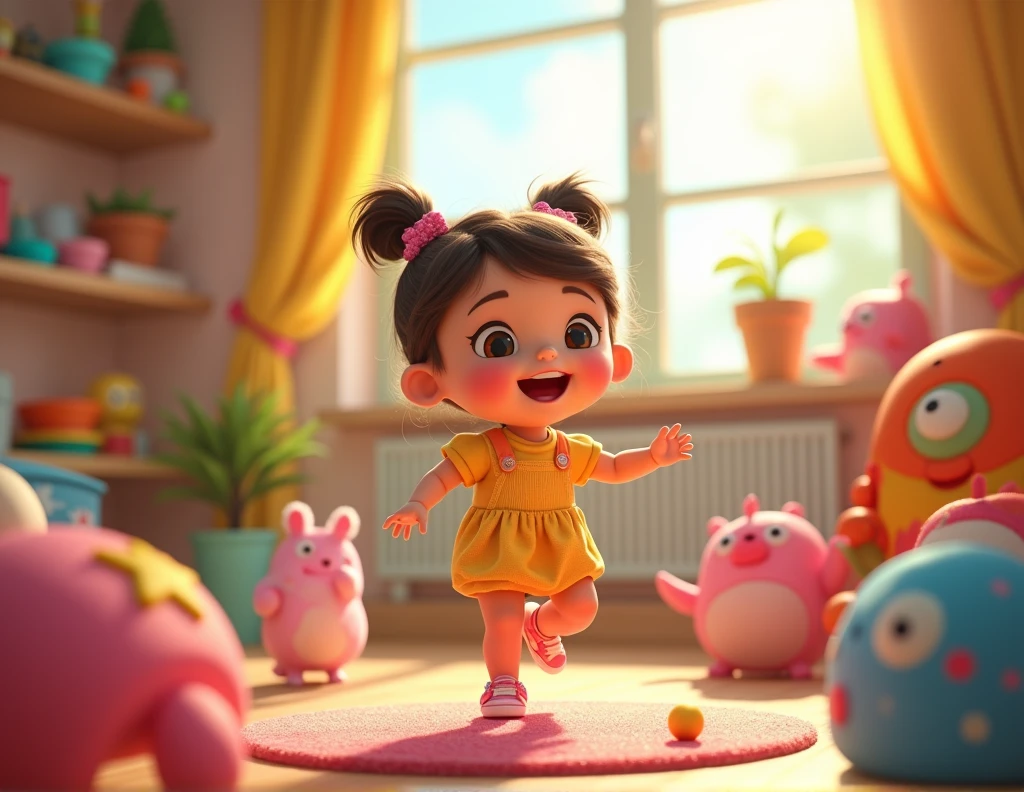 Animated girl playing white yo-yo