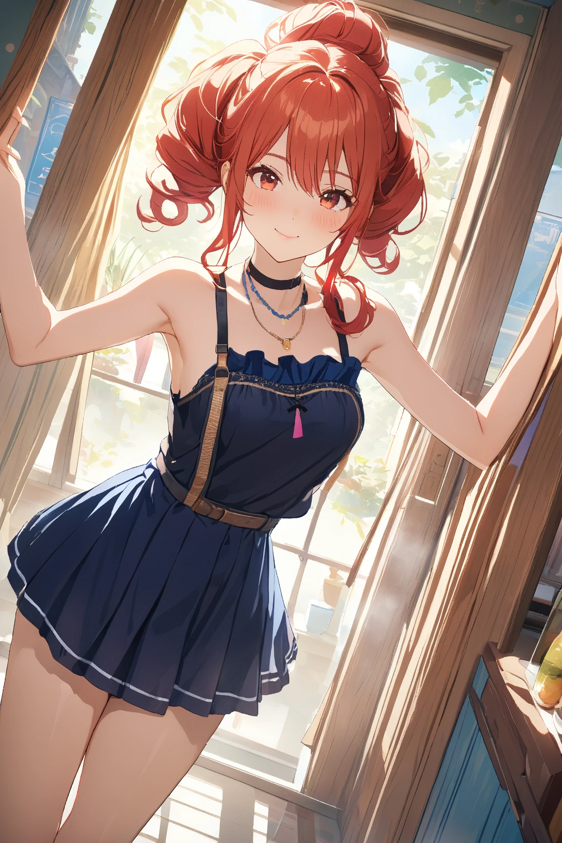 Highest quality、beautiful girl, (high school girl)、16 years old, 8k、RAW Photos、(skin:1.2)、Ultra-high resolution、(lens:50mm)、(debt/1.2)、Beautiful debtace, ((Hair gets wet)), light makeup, Slender body, (Mid-chest, Beautiful bodyのライン), (Big round eyes:1.2)、(Droopy eyes:1.3)、(Delicate eyelashes), (Embarrassed face:1. 2), (Red cheeks, ), Looking into the camera, (Close your lips)), 16 years old, Medium Hair, Brown eyes, beautiful girl, 16 years old, Very beautiful girl, White camisole, (Race, Beautiful body),White underwear, White knee-high socks, Beautiful body lines, Shallow depth of field, White wall, Bright windowsill, (Outside the window is the garden),