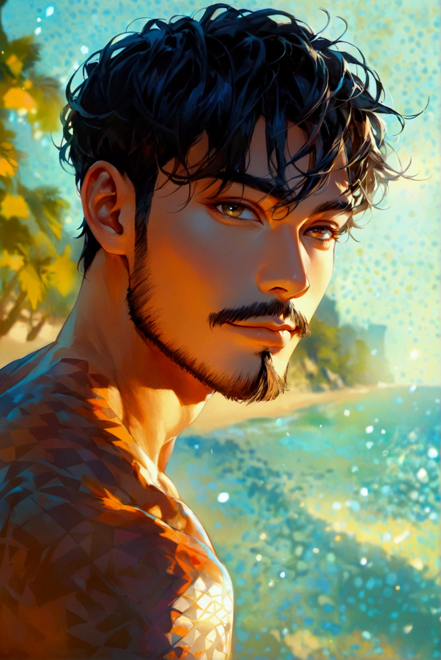 Shirtless glasses character with giant