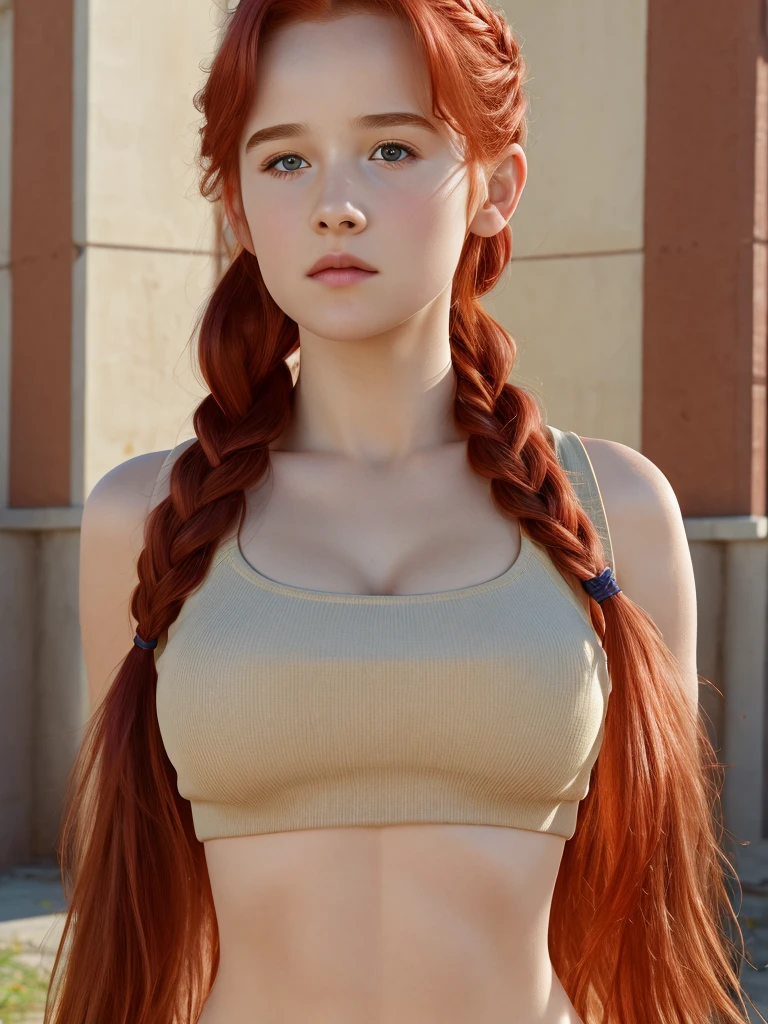 8k, 1girl, nude, ((masterpiece)), ((best quality)), (ultra-detailed), highest quality, beautiful detailed, (((realistic))), hyper realistic character, bright pupils, detailed eyes, expressive eyes, makima, red hair, single braid, bangs to the eyebrows, two side bangs, ((Ringed orange Eyes)), sharp_eyes, naughty face, ultra detailed, ((nsfw)), naked, vagina, vaginal, pussy, asshole, a beautiful woman posing, standing, posing from the front, sexy position, (full body), big , she is looking down, head tilted down, FULLY NAKED, VAGINA, CLITORIS BETWEEN LEGS, PUSSY,