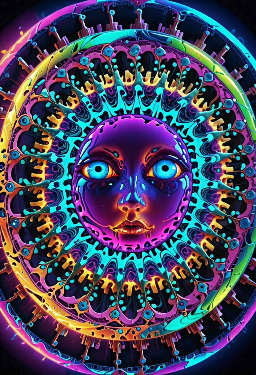 psychedelic style Imagine a young Polish woman immersed in the esoteric practices of cyber-occultism, machine-driven with an unwavering willpower. Her eyes dimly glow glow with an otherworldly light. She weaves incantations laden with binary codes, summoning spirits from the digital realm to do her bidding. Her mechanical familiar, a guardian constructed from salvaged scraps and advanced engineering, stands sentinel by her side. Together, they traverse the dark corners of technology, guided by their mutual desire to understand the unknown. . vibrant colors, swirling patterns, abstract forms, surreal, trippy,