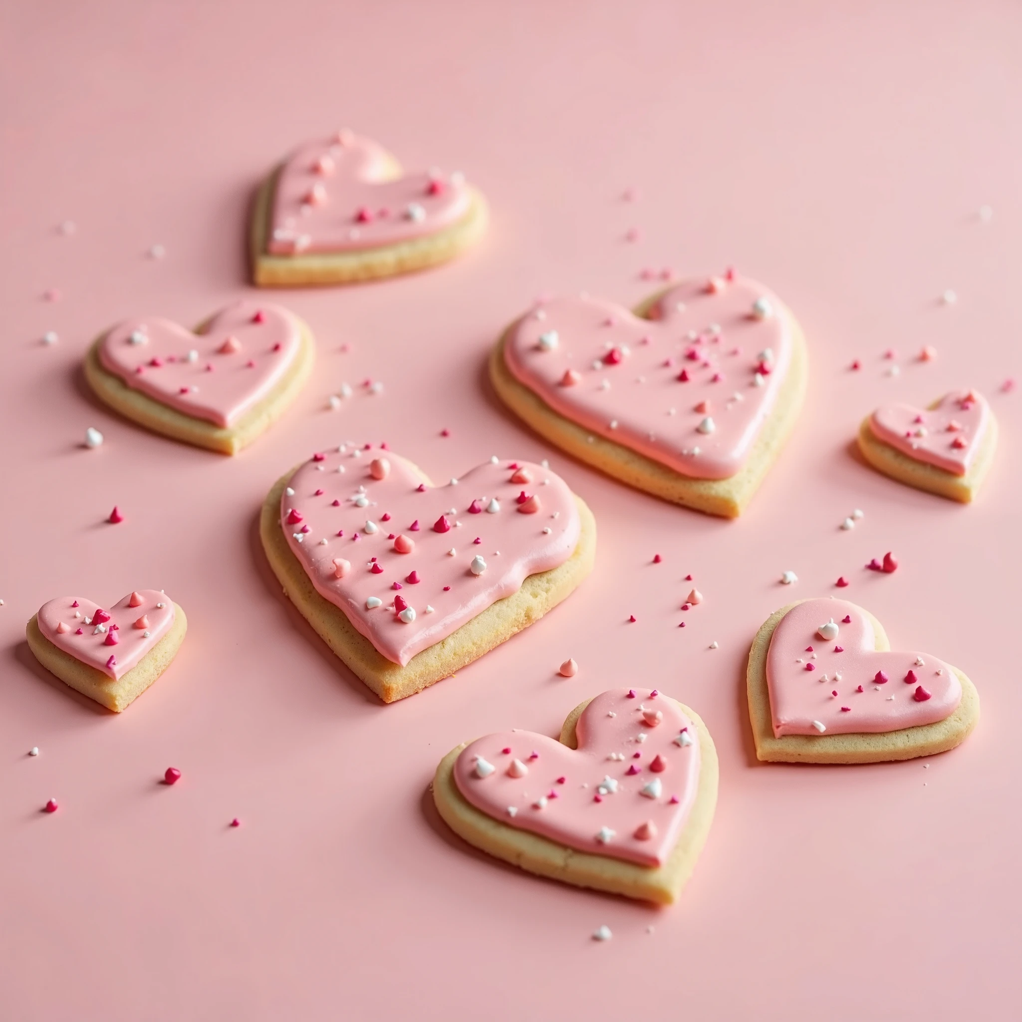 Heart-shaped cookies with pink frosting (