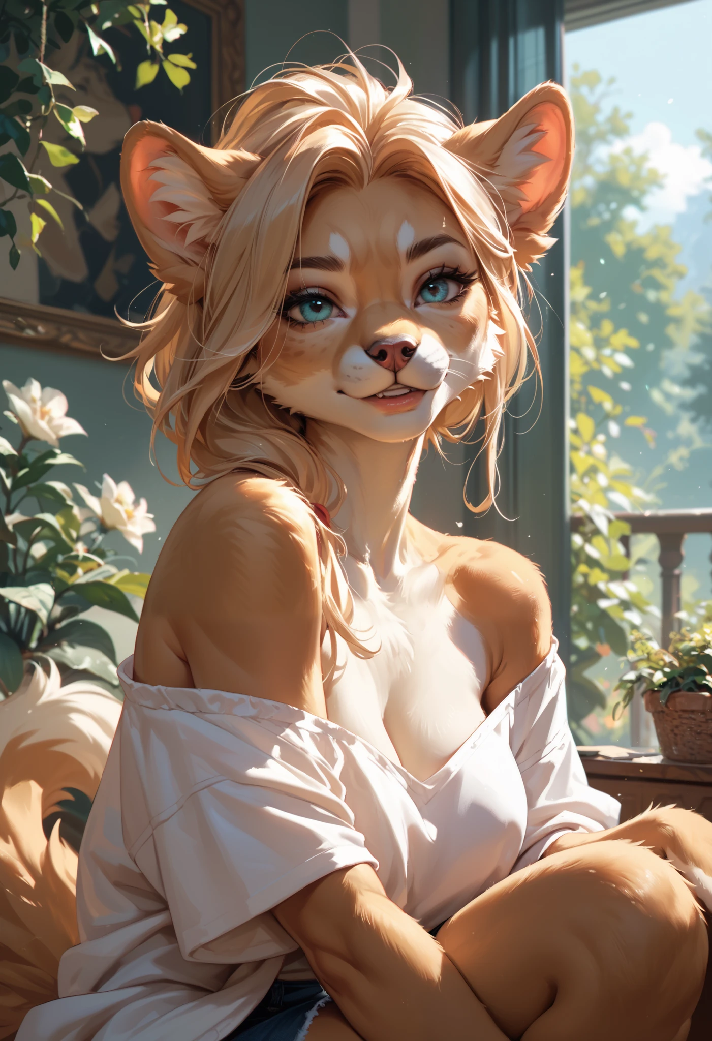 Off-shoulder top girl furry
