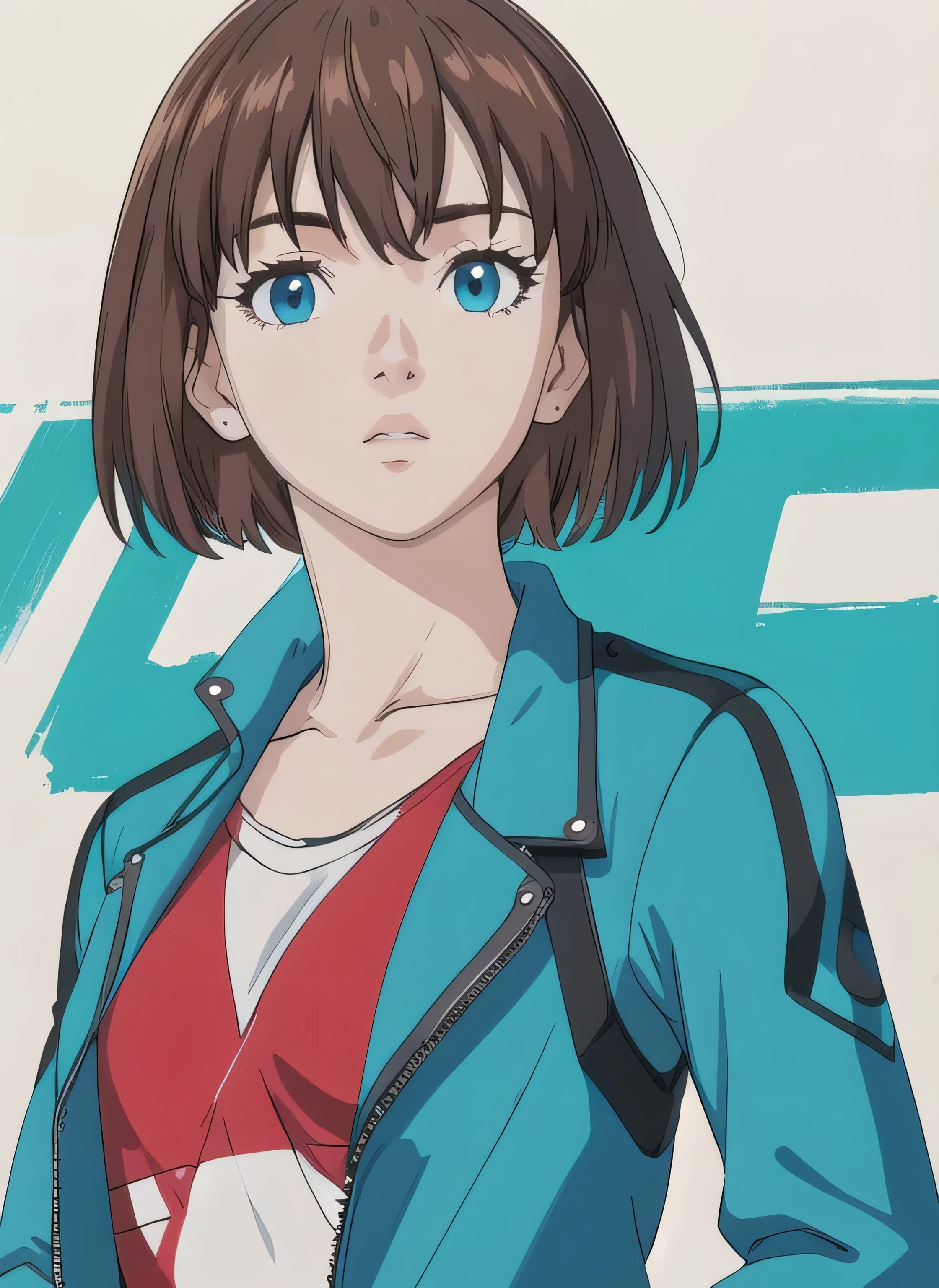 最 High Quality , (  Masterpiece ),( Ultra Details), ( High Quality ), ( high definition ),,  short haired ,  blue eyes,  brown hair ,  jacket,