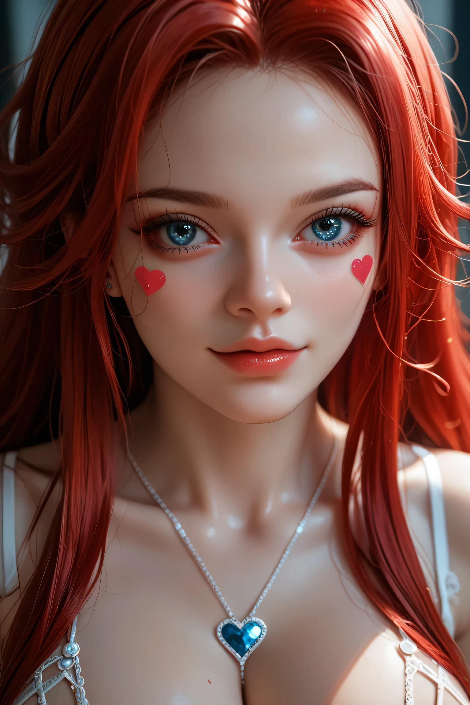 ( masterpiece , mejor calidad), 1 girl,2d, beautiful face,( long red hair),( red hair)( red hair largo),( blue eyes ),pesones with cold , HIGH QUALITY,ultra detailed ,  Rías Gremory,  long hair, big breasts , self-adhesive stickers for nipple heart-shaped lingerie..