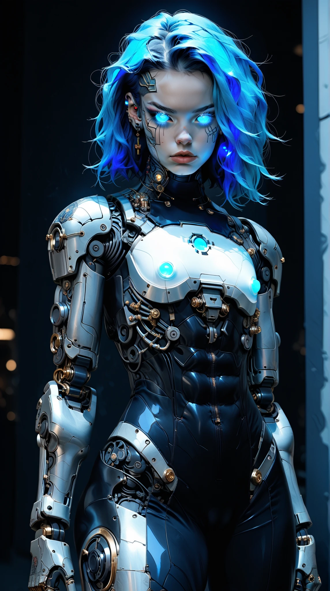 (nsfw:1), (Uncensored:1), score_9, score_8_up, score_7_up, (full body shot), (1 girl), (asian), beautiful teenage (skinny) muscular necron cyborg girl, (full cybernetic necron bodysuit:1.5), (black sclera:1.5), (blue glowing eyes:1.5), (blue glowing veins:1.5), (flat chest:1.25), (blue glowing hair:1.25), (beautiful face:1.25), (bodybuilder muscular physique:1.25), (skinny long legs:0.75), (intricate gold filigree:1.25), bimbo lips, blue fire, (cyborg arms:1.25), (cyborg legs:1.25), (cyborg torso:1.25), neon lights, gothic neon style, cyber punk style, super realistic image, beautiful digital paint , hyper Realistic illustrations, technoarcanumxr, NecronMorph, CyberRealistic_Negative_PONY-neg,CyberRealistic_Negative_PONY