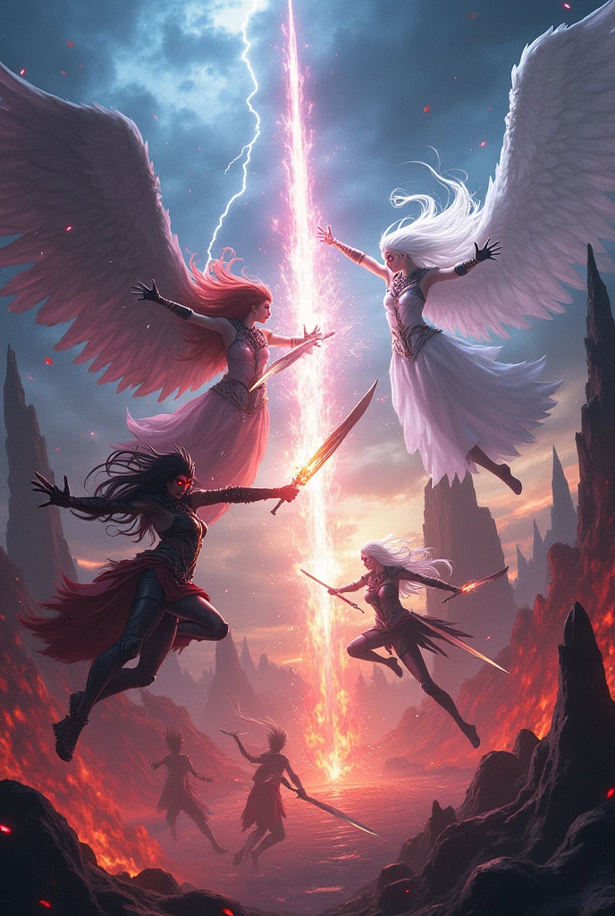 angels face, (battle expression),intense emotions, gritting teeth