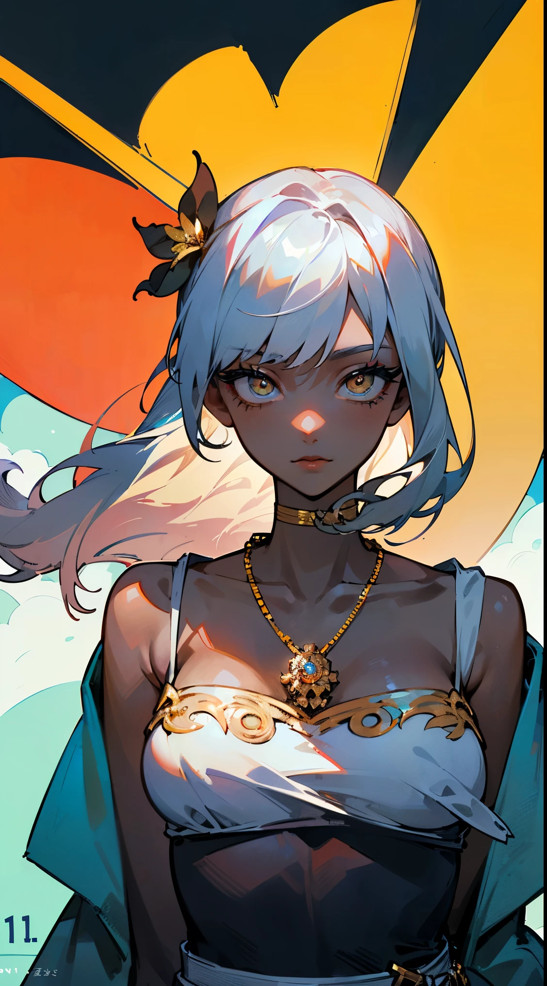 (geometric:1.1), ((1 anime girl, amazing, cute girl)), (Masterpiece, Best quality, Beautiful and aesthetic:1.2),((Ultra-high resolution, Golden ratio)), (Physically-based rendering), Sharp focus, (((high detail skin))), Intricately detailed clothing, Delicate pupils, Danfeng Eye,((((multicolor hair, cold detailed hair, long hair)))), Slender, geometric eyes :1.1, ((extremely_Detailed_eyes_and_face)), long eyelash, (masterpiece side lighting), (Dynamic configuration: 1.2), Perfect Anatomy, Eyeliner, nsfw, sharp eyes, choker, light smile, hair adornments, fit thighs, thigh gap, (((Multicolor hair:1.4, long hair:1.4,colored inner hair))),intricate eyes, beautiful detailed eyes, symmetrical eyes,((((dark skin:1.4,lustrous skin:1.5,bright skin: 1.5,skin tanned, shiny skin, very shiny skin,shiny body, illuminated skin)))),(spider lower abdomen,narrow waist,wide hip,bimbo body,inflated legs,thick thighs,delicate detailed fingers),(((detailed illuminated face))), cute,slutty,sensual,seductive look,seductive,((erotic)),opulent,sumptuous,longingly,((nsfw)), queen,goddess,fantasy,(((ice jewelry,intricate necklace, christmas jewelry))),((eyeshadow,elegant makeup,eyelid makeup,gold lips,gold lipstick)),((Wearing a white camisole:1.2, Wearing a jacket:1.2, Wearing micro mini shorts:1.2silver sarong:1.5, hair flower:1.5)),(((intricate outfit,intricate clothes,embroidered outfit, ornate outfit, embroidered clothes, ornate clothes))), (dynamic pose:1.0),embarrassed,(centered,scale to fit dimensions,Rule of thirds), ((Sky, Sea, clouds,)), with dark stormy clouds,((beach scenery,intricate scenery)), (Glossy winter ornaments),highres, sharp focus,((portrait, )), (full body), open clothes, ((wind)), ((upper body)), ((thick thighs)), ((close-up)), (portrait) (((masterpiece))), (highest quality), ((perfect face)), very deep eyes, (cinematic lighting), detailed eyes, best quality, sidelight, highres, (intricate details), detailed finger, (illustration:1. 1), highres, (beautiful face:1. 15
