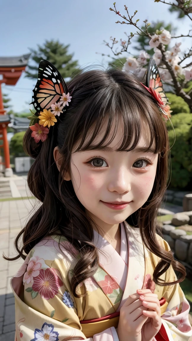 pretty 、little girly naked、super highest quality　　　　　　　　　　　　、High resolution、1 person、 Decorate your hair with butterflies、rainbow eyes、 rainbow colored hair、 Pretty short hair、 parted bangs、 outside the house、 erotica、 just the face、pretty cute girl