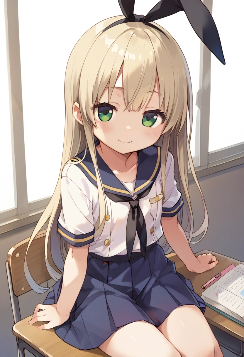 1Girl, score_9, score_8_up, score_7_up,shimakaze,  school outfit, blush, classroom, big smile