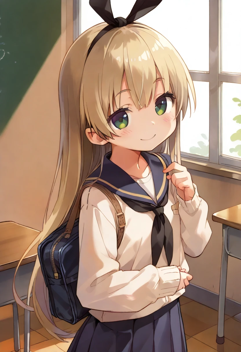 1Girl, score_9, score_8_up, score_7_up,shimakaze,  school outfit, blush, classroom, big smile