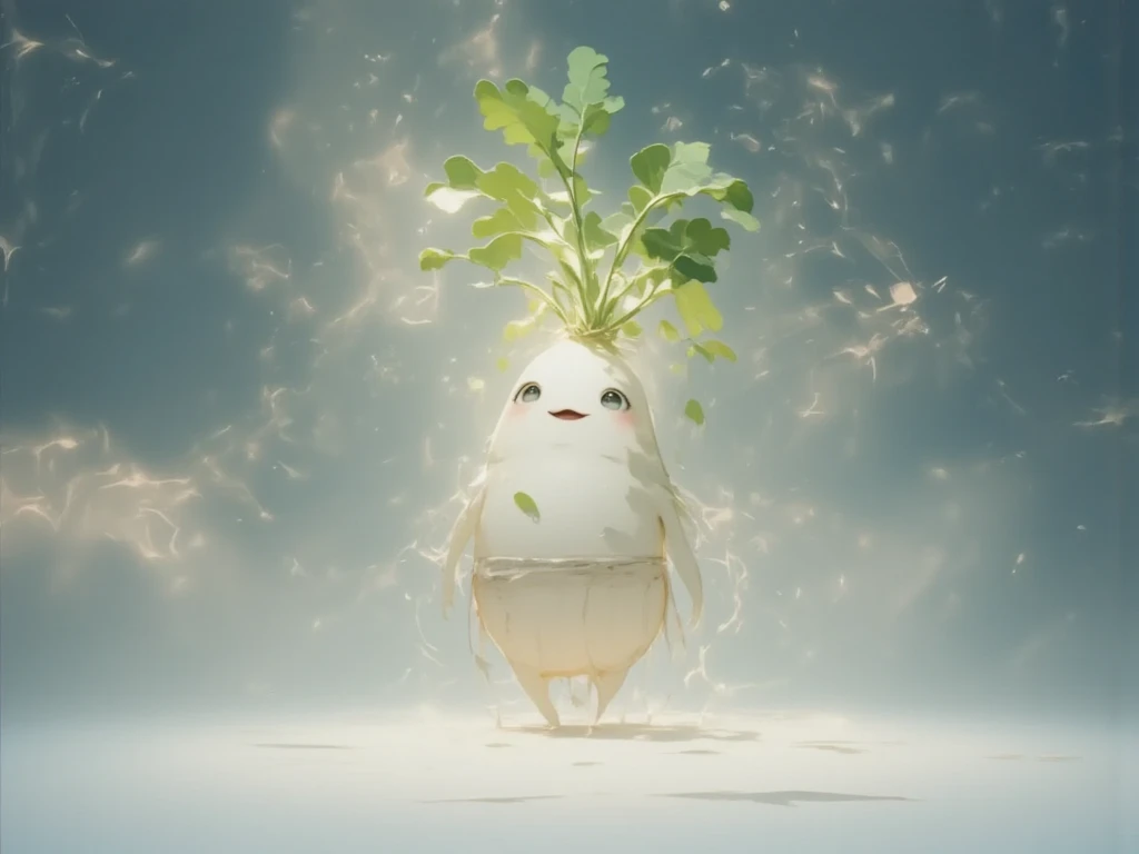 masterpiece, 1 radish character , safe for work,Draw the universe on the background,best quality,HD, high definition ,  very detailed ,  High Quality , 8k, digital art,2color (white and dark blue)