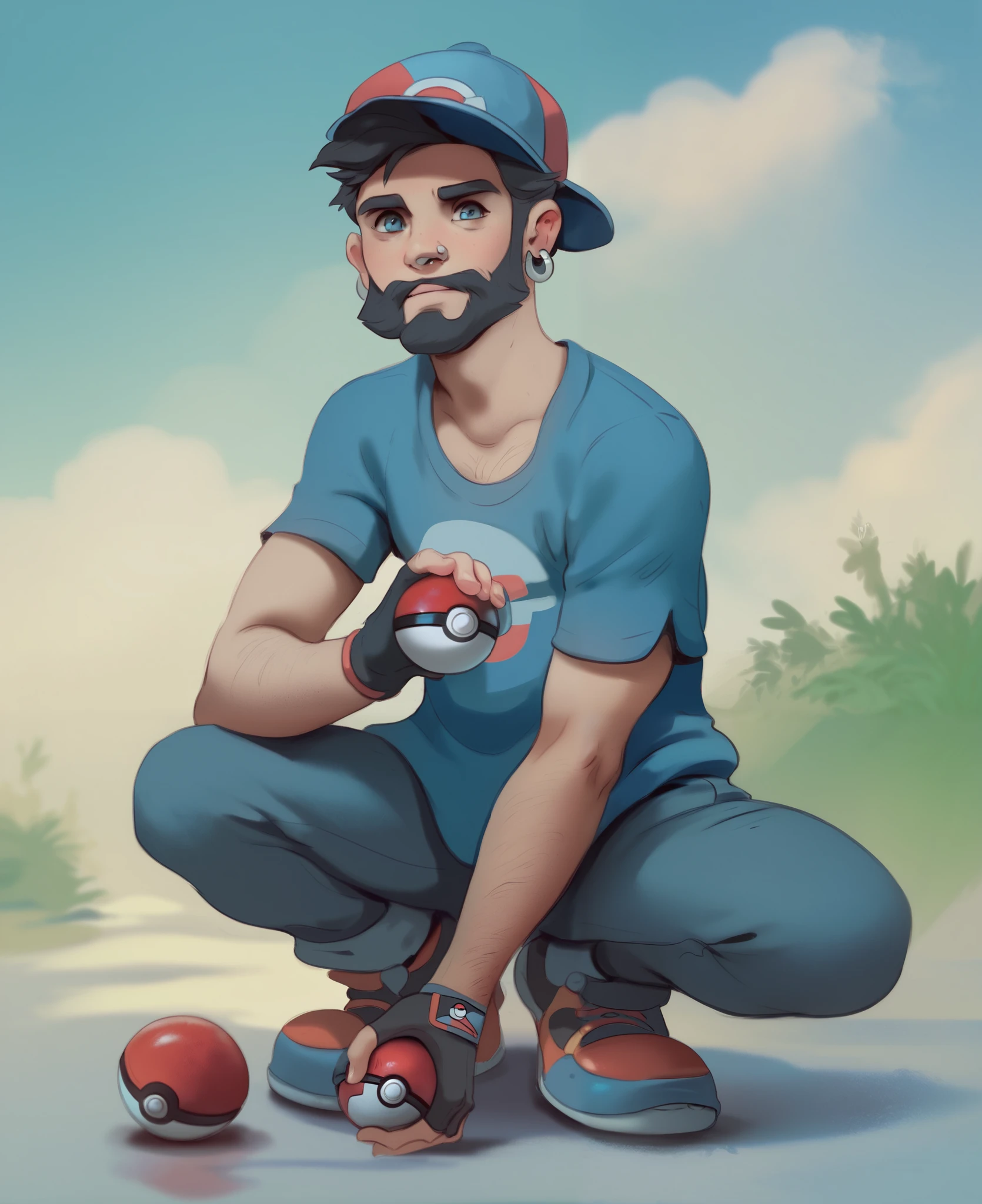 score_9,score_8,score_7,score_8_up,score_7_up,score_6_up,
1boy,  commentary, commentary request, full body, lunaflame, male focus, full beard, 2 earrings, 1 piercing on the nose, solo, shirt, pokemon trainer, pokeball, creatures, game freak, poke ball, poke ball \(basic\), pokemon, pokemon \(anime\), pokemon \(creature\), pokemon sm \(anime\), (company),