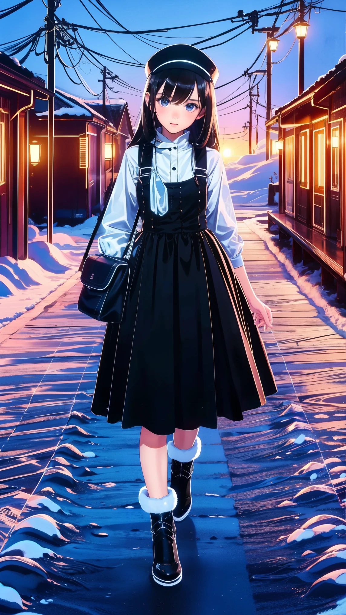 ,snowのfootprints、snowが降っている、footprints、snow、snowのfootprints/snow地/footprints/snow跡, girl,Very beautiful girl ,