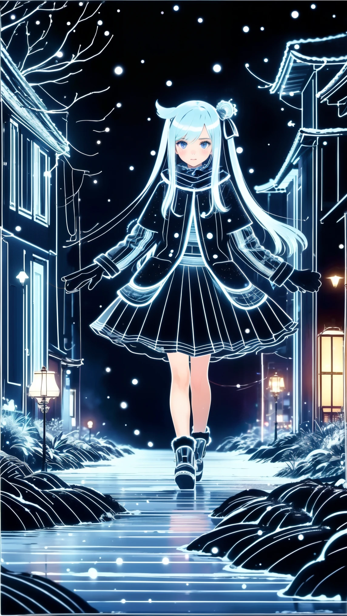 ,snowのfootprints、snowが降っている、footprints、snow、snowのfootprints/snow地/footprints/snow跡,  girl,Very beautiful  girl , 
