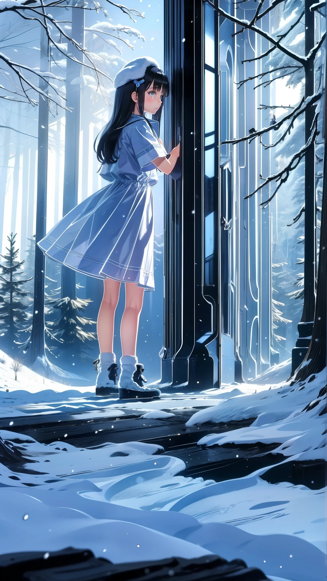 ,snowのfootprints、snowが降っている、footprints、snow、snowのfootprints/snow地/footprints/snow跡, girl,Very beautiful girl ,